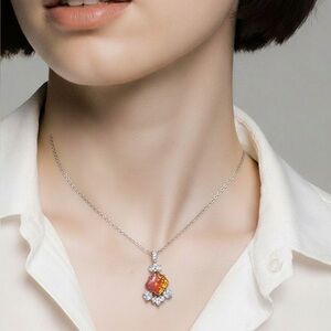 Bomb Party RBP2997 Lab Created Coral Fire Opal Sterling Silver Necklace  New